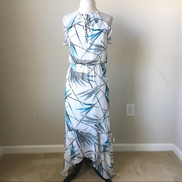 White House Black Market Dresses & Skirts - Bamboo print high low ruffle maxi dress